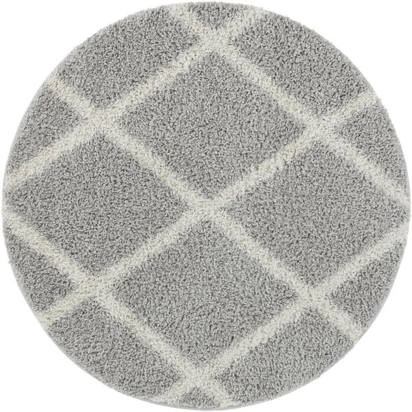 Well Woven Madison Shag Cole Light Grey Modern Tribal Trellis Round Rug 3 ft. 11 in. 78884R